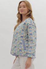 Bow Print Jacket-Coats & Jackets-Entro-Blue Multi-Small-Inspired Wings Fashion