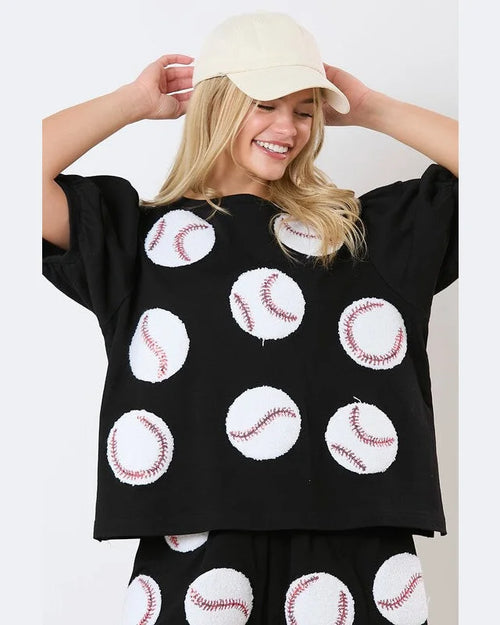 Baseball Top-Tops-Peach Love California-Black-Small-Inspired Wings Fashion