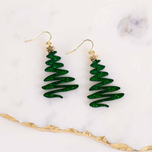 Spiral Christmas Tree Earrings-Earrings-The Royal Standard-Green-Inspired Wings Fashion