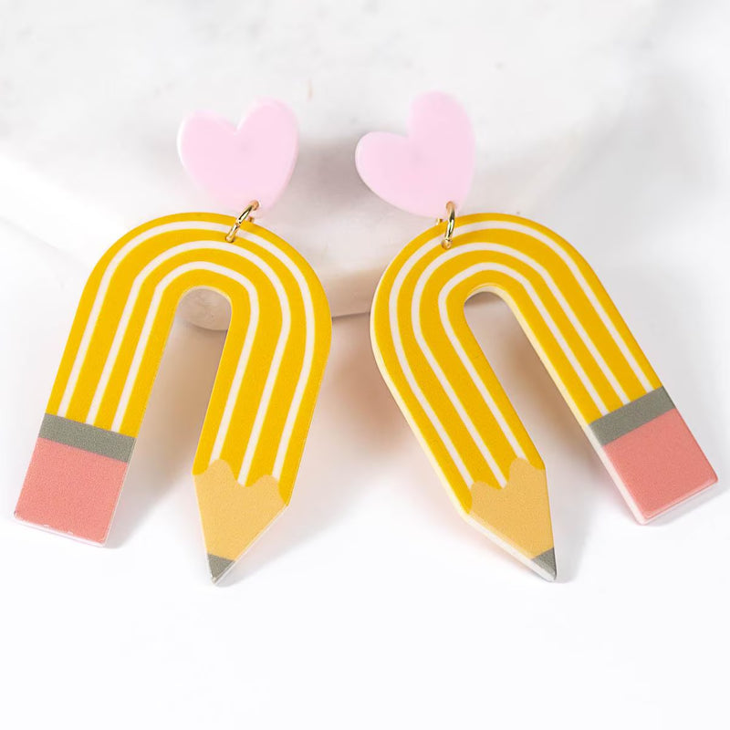 Pencil Curve Earrings-Earrings-The Royal Standard-Mustard/Pink-Inspired Wings Fashion