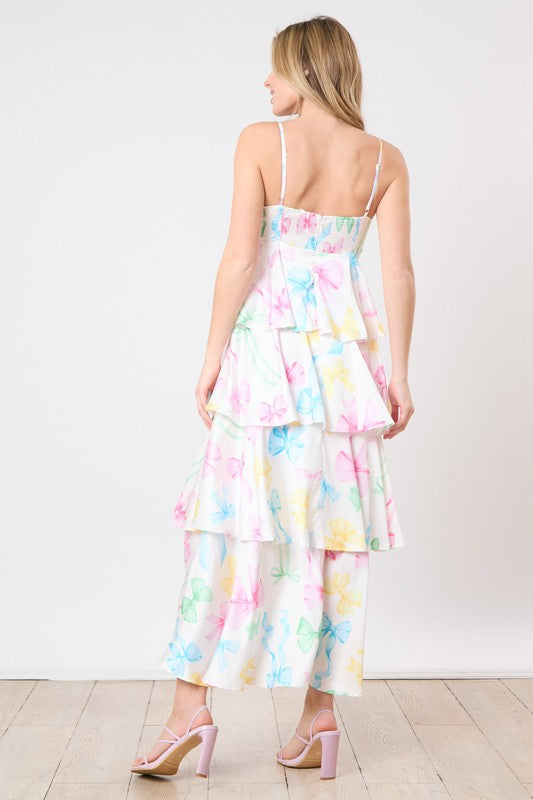 Color Ribbon Tiered Maxi Dress-dress-Peach Love California-Multi White-Small-Inspired Wings Fashion