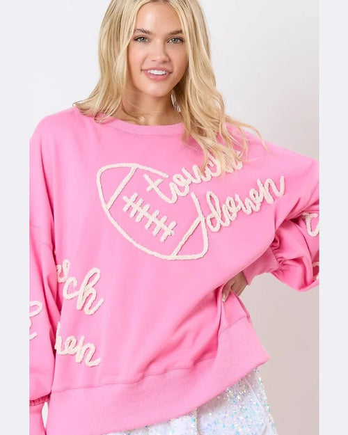 Touchdown Embroidered Sweatshirt-Sweatshirt-Peach Love California-Pink-Small-Inspired Wings Fashion