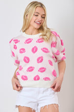 Football Embroidery Puff Sleeve Sweater-Sweaters-Peach Love California-White/Pink-Small-Inspired Wings Fashion