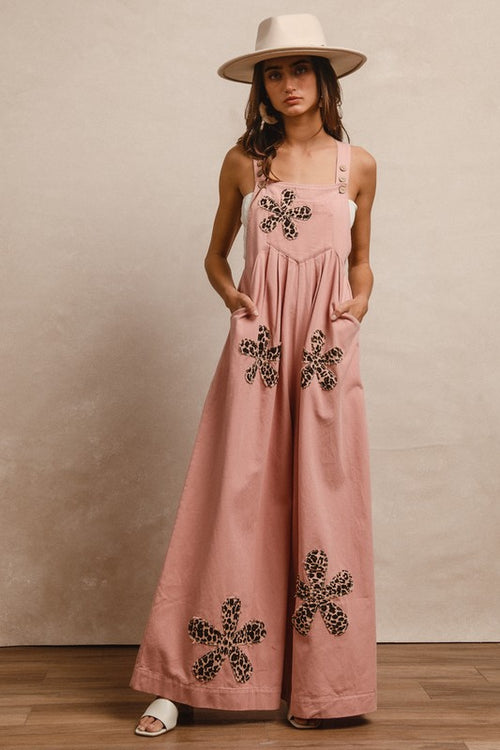 Washed Denim Patchwork Jumpsuit-Jumpsuit-BiBi-Blush-Small-Inspired Wings Fashion