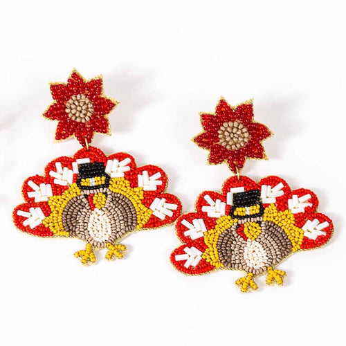 Beaded Turkey Earrings-Earrings-The Royal Standard-Brown/Orange-Inspired Wings Fashion