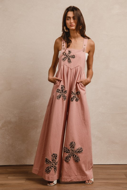 Washed Denim Patchwork Jumpsuit-Jumpsuit-BiBi-Blush-Small-Inspired Wings Fashion