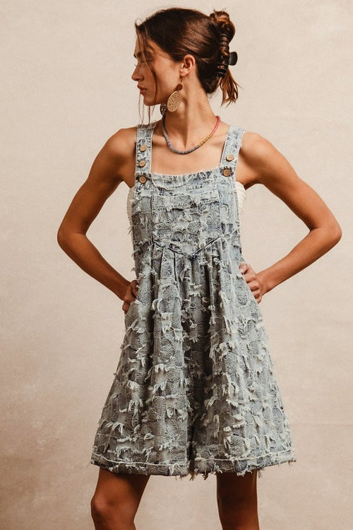 Frayed Checker Shortalls-One-Pieces-BiBi-Denim-Small-Inspired Wings Fashion