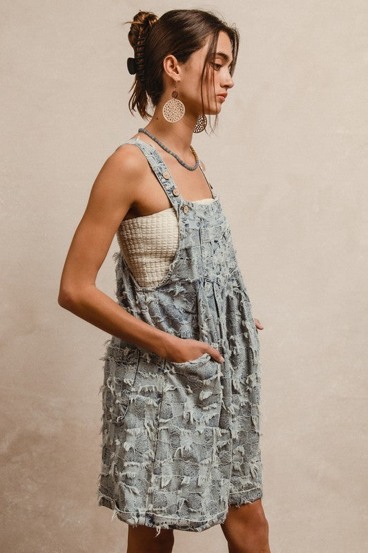 Frayed Checker Shortalls-One-Pieces-BiBi-Denim-Small-Inspired Wings Fashion