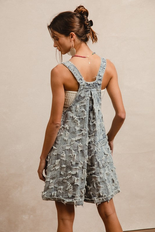 Frayed Checker Shortalls-One-Pieces-BiBi-Denim-Small-Inspired Wings Fashion