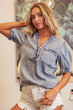 Washed Denim Top-Shirts & Tops-BiBi-Denim-Small-Inspired Wings Fashion