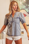 Washed Denim Top-Shirts & Tops-BiBi-Denim-Small-Inspired Wings Fashion