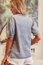 Washed Denim Top-Shirts & Tops-BiBi-Denim-Small-Inspired Wings Fashion