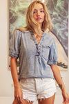 Washed Denim Top-Shirts & Tops-BiBi-Denim-Small-Inspired Wings Fashion