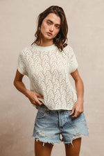 Pointelle Open Knit Top-Shirts & Tops-BiBi-Ivory-Small-Inspired Wings Fashion