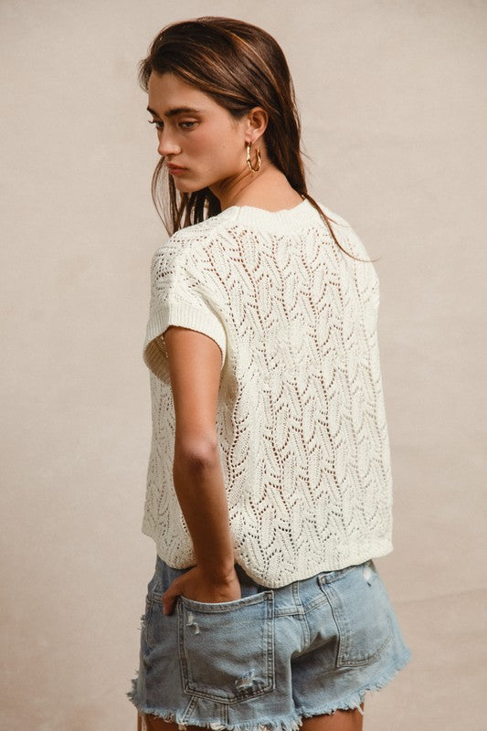 Pointelle Open Knit Top-Shirts & Tops-BiBi-Ivory-Small-Inspired Wings Fashion