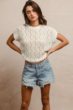 Pointelle Open Knit Top-Shirts & Tops-BiBi-Ivory-Small-Inspired Wings Fashion