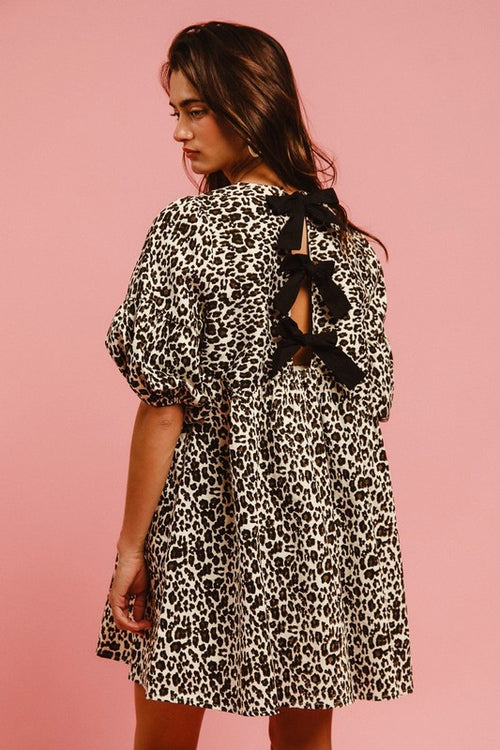 Denim Leopard Back Tie Dress-Dress-Bibi-Off White Leopard-Small-Inspired Wings Fashion