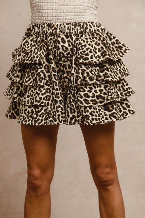 Leopard Denim Ruffle Shorts-Shorts-Bibi-Leopard-Small-Inspired Wings Fashion