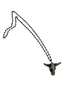 Crystal Steer Head Necklace-Necklaces-Jennifer Ponson-Black Hematite-Inspired Wings Fashion