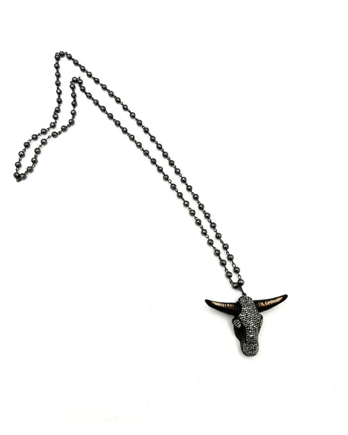 Crystal Steer Head Necklace-Necklaces-Jennifer Ponson-Black Hematite-Inspired Wings Fashion
