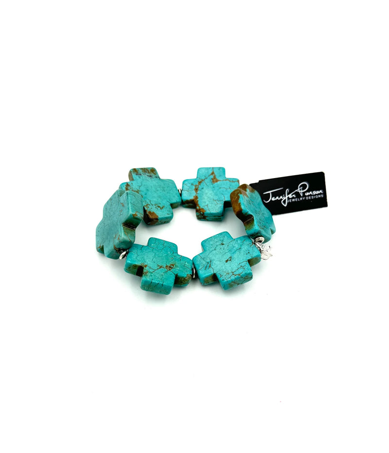Turquoise Cross Bracelet-Bracelets-Jennifer Ponson-Medium-Inspired Wings Fashion