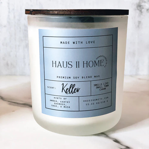 Keller Large Double Wick Frosted Candle-Candles-Haus2HomeTX-Inspired Wings Fashion