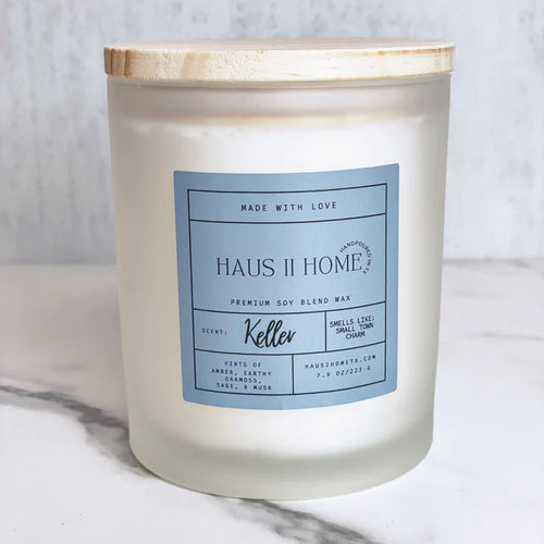 Keller Medium Frosted Candle-Candles-Haus2HomeTX-Inspired Wings Fashion