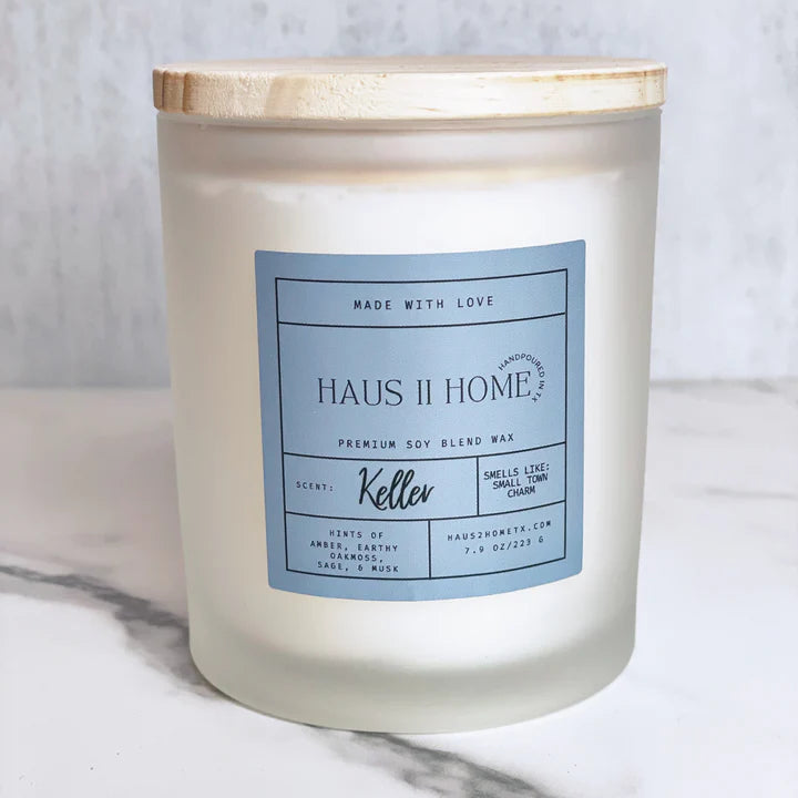 Keller Medium Frosted Candle-Candles-Haus2HomeTX-Inspired Wings Fashion