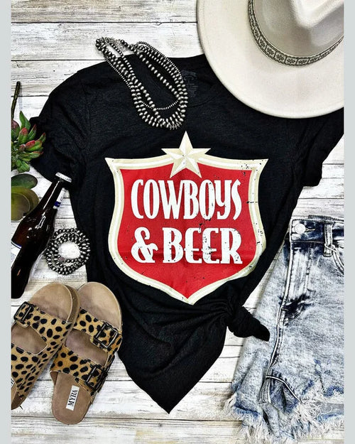 Cowboys & Beer Tee-Shirts & Tops-Texas True Threads-Small-Black-Inspired Wings Fashion