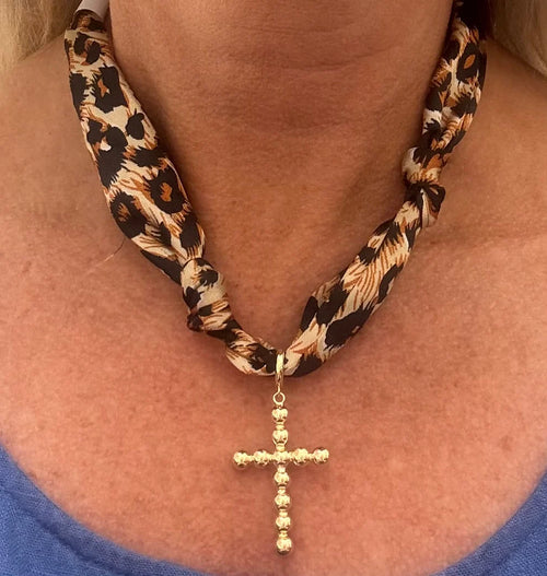 Knotted Scarf Cheetah Cross Necklace-Necklaces-What's Hot Jewelry-Inspired Wings Fashion