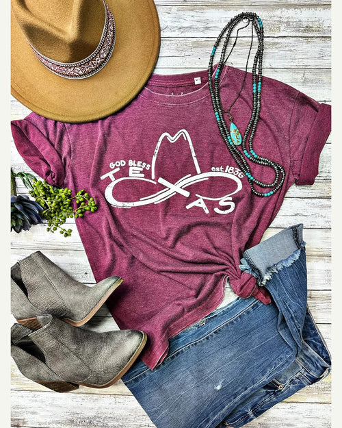 God Bless Texas Tee-Shirts & Tops-Texas True Threads-Small-Maroon-Inspired Wings Fashion
