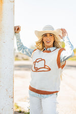 Cowboy Hat Sweater-Sweaters-Turquoise Haven-Ivory/Brown-Small-Inspired Wings Fashion
