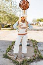 Cowboy Hat Sweater-Sweaters-Turquoise Haven-Ivory/Brown-Small-Inspired Wings Fashion