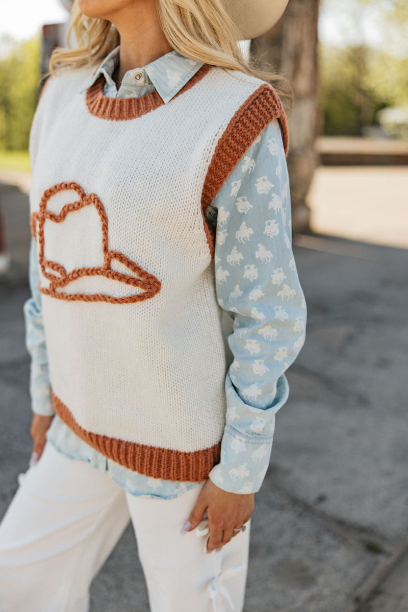 Cowboy Hat Sweater-Sweaters-Turquoise Haven-Ivory/Brown-Small-Inspired Wings Fashion