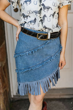 Asymmetrical Fringe Skirt-Skirts-Scully-Blue-Small-Inspired Wings Fashion