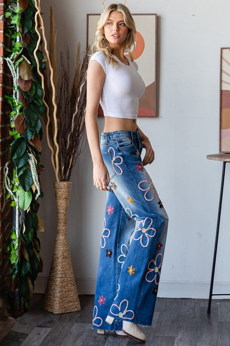 Flower Denim Pants-Pants-Oli & Hali-Small-Inspired Wings Fashion