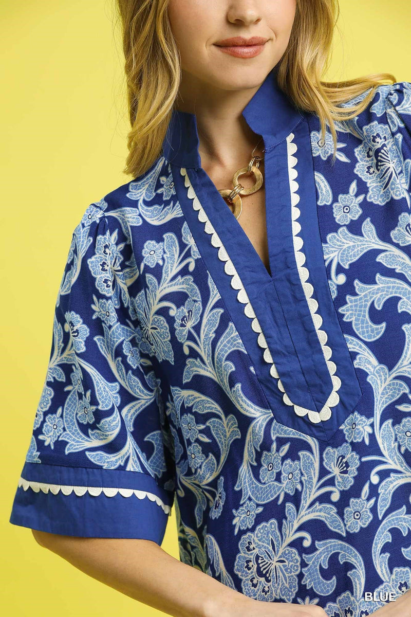 Scallop Tunic Dress-dress-Umgee-Blue-Small-Inspired Wings Fashion
