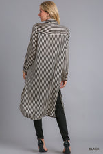 Striped Long Sleeve Button Down Midi Dress-Dresses-Umgee-Small-Black-Inspired Wings Fashion