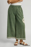 Wide Leg Lace Applique Pants-Pants-Umgee-Hunter Green-Small-Inspired Wings Fashion