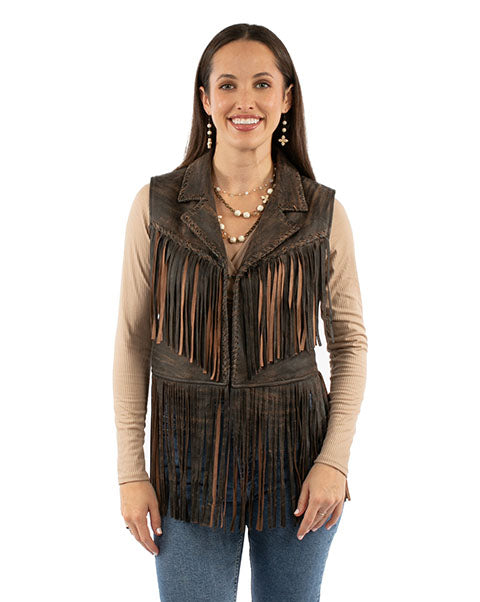 Distressed Fringe Vest-Vest-Scully-Brown-Small-Inspired Wings Fashion