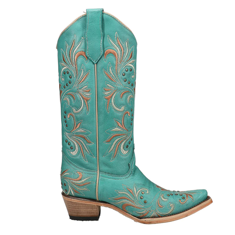 Stud and Embroidery Turquoise Boots-Boots-Corral Boots-Turquoise-6-Inspired Wings Fashion