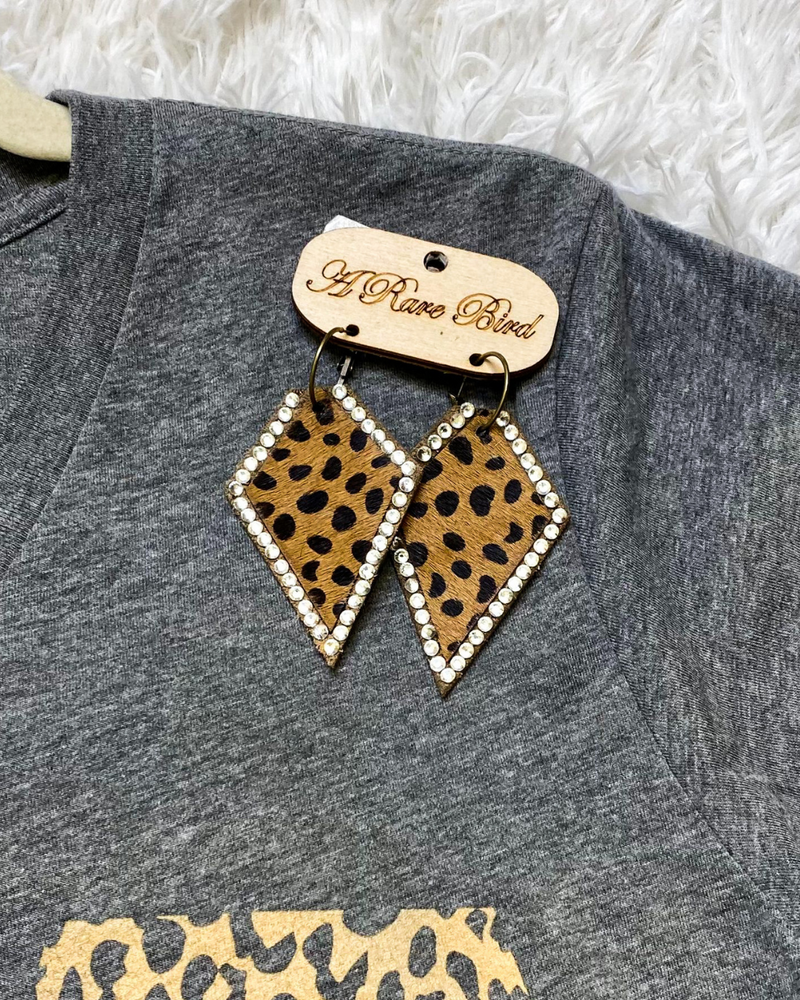 Leopard and Rhinestone Earrings-Jewelry-Rare Bird-Inspired Wings Fashion