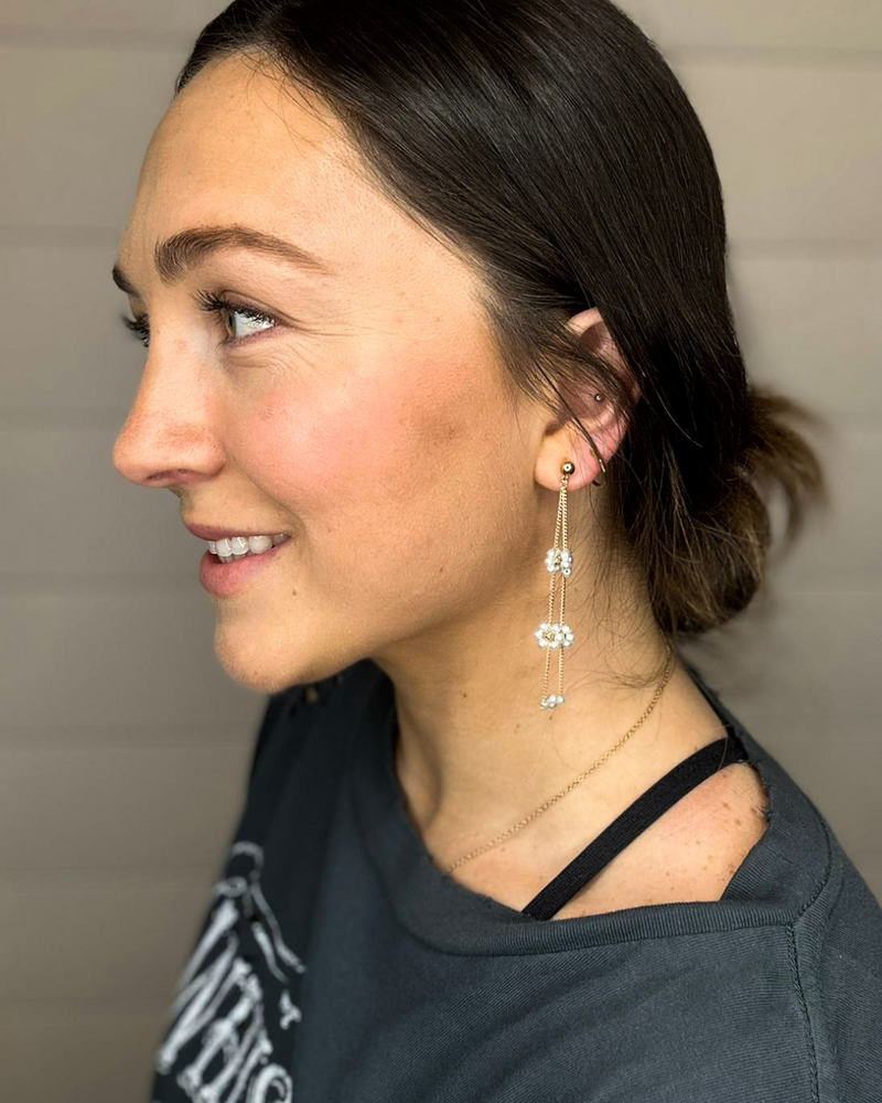 Pearl Flower Drop Earrings-Earrings-What's Hot Jewelry-Inspired Wings Fashion