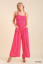 Sleeveless Smocked Jumpsuit-Jumpsuit-Umgee-Small-Hot Pink-Inspired Wings Fashion