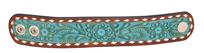 Leather Cuff With Snaps-Cuff-Rafter T Ranch Company-Turquoise Floral Carving-Inspired Wings Fashion