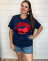 Red Patriotic Lips on Navy Tee-T-Shirt-Texas True Threads-Small-Navy-Inspired Wings Fashion