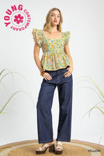 Ruffle Peplum Top-Top-Umgee-Pink-Small-Inspired Wings Fashion
