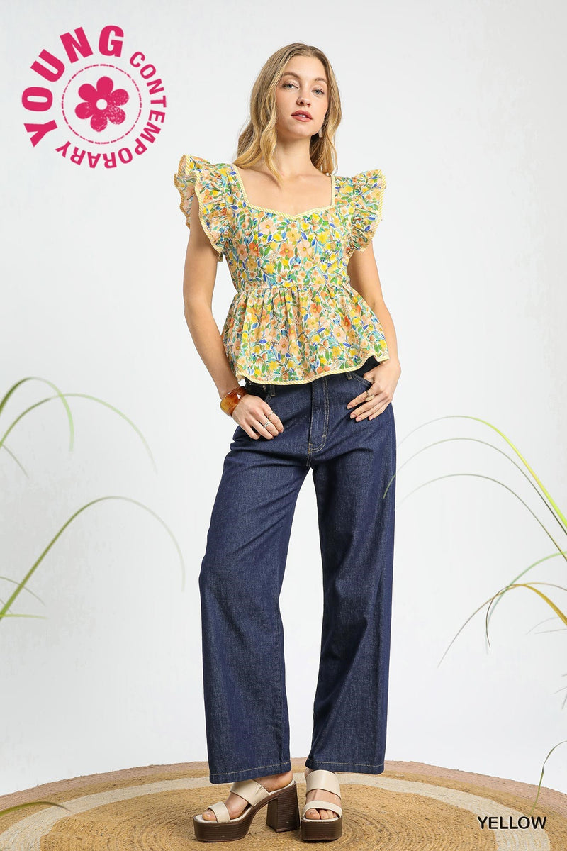 Ruffle Peplum Top-Top-Umgee-Pink-Small-Inspired Wings Fashion