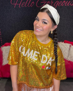 Sequin Game Day Fringe Top-Tops-Timing-Royal-Small-Inspired Wings Fashion