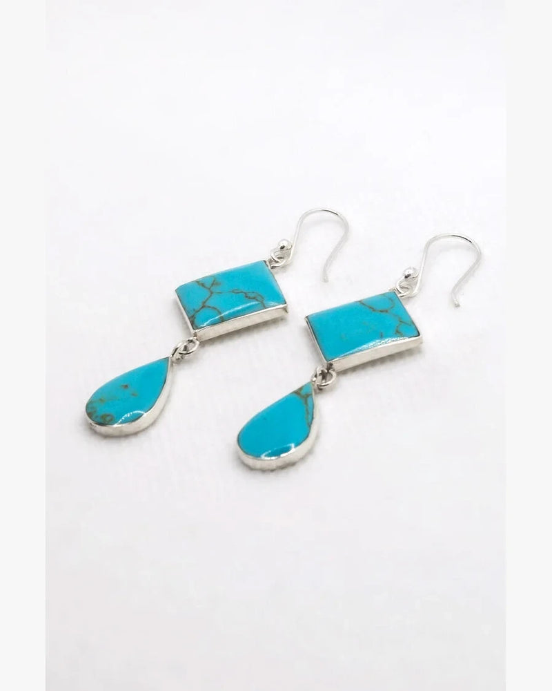 Sally Turquoise Diamond & Teardrop Earrings-Earrings-Just Fabulous-Inspired Wings Fashion